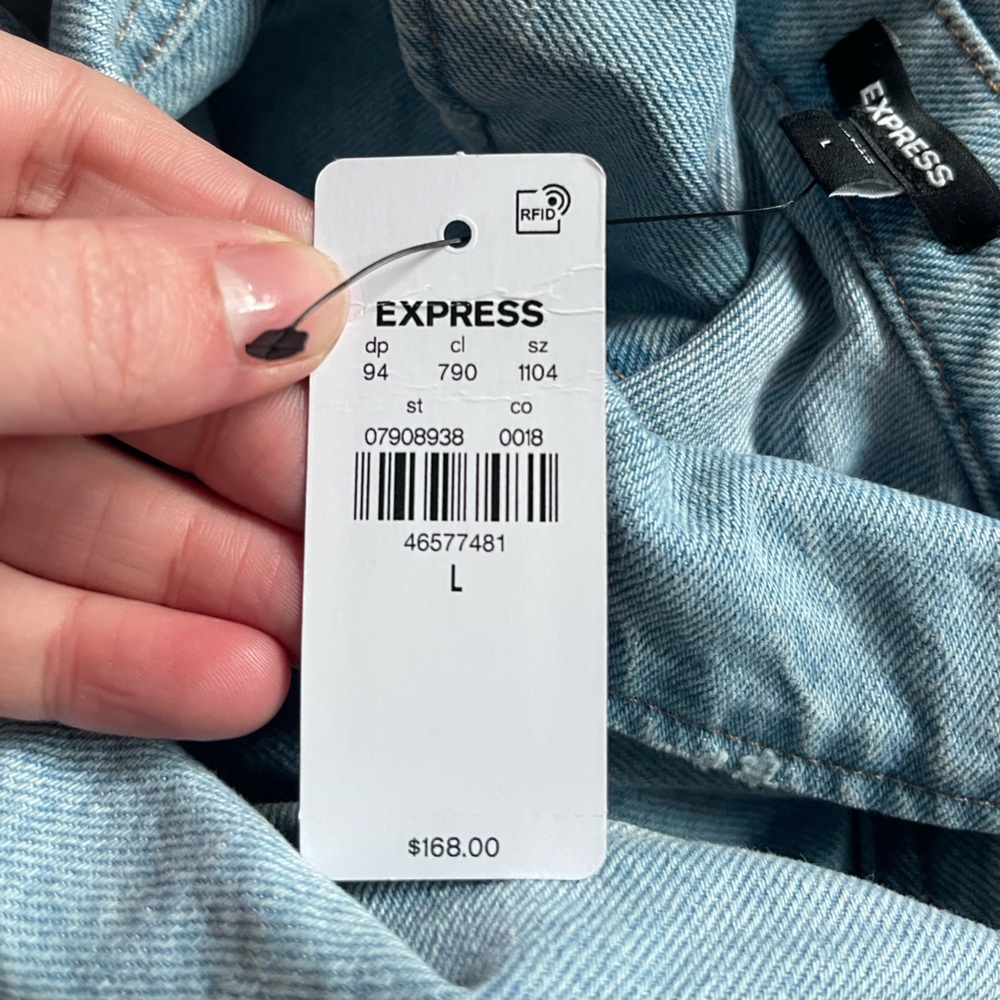 Express Denim Relaxed Ankle Straight Leg Jumpsuit - Picture 5 of 6